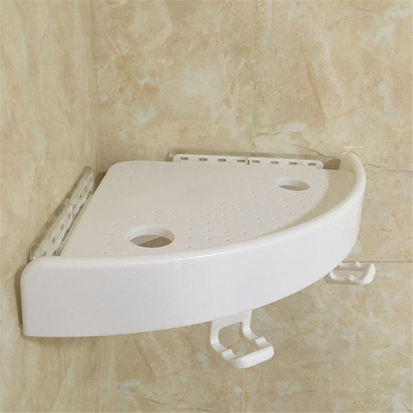 No-Drill Corner Bathroom Shelf Organizer with Hooks – 4kg, White