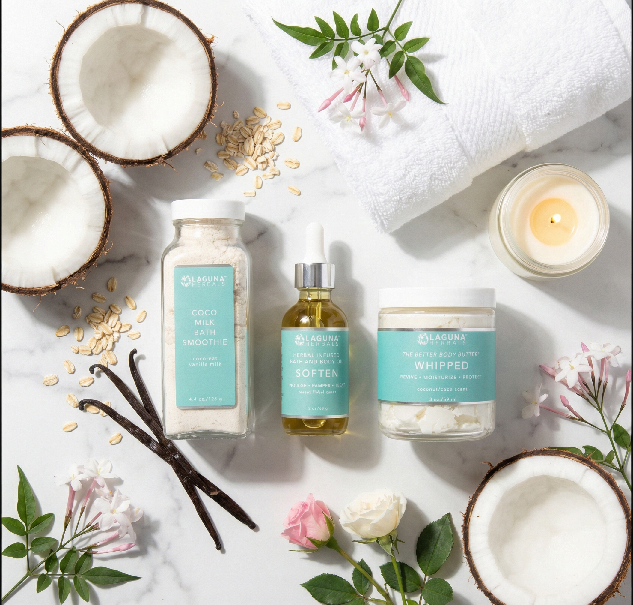 3-Step Luxury Bath & Body Ritual Set – Coconut Milk Soak, Body Oil & Whipped Butter