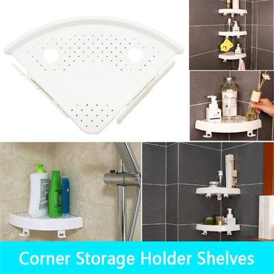 No-Drill Corner Bathroom Shelf Organizer with Hooks – 4kg, White