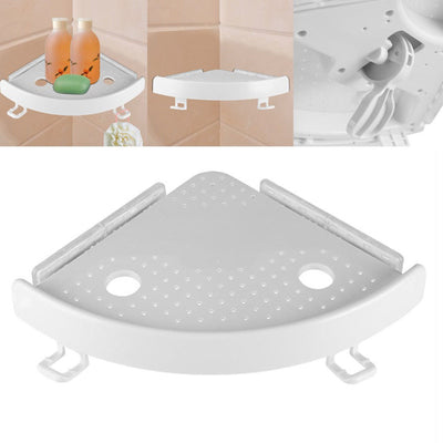 No-Drill Corner Bathroom Shelf Organizer with Hooks – 4kg, White