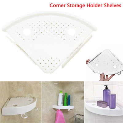 No-Drill Corner Bathroom Shelf Organizer with Hooks – 4kg, White