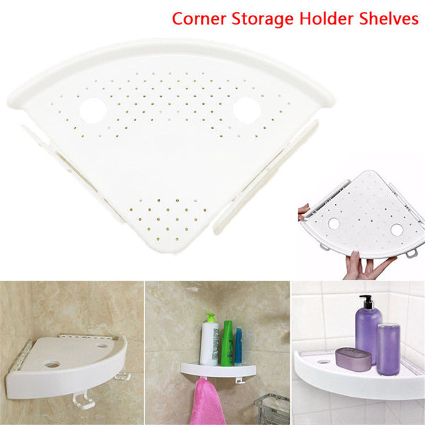 No-Drill Corner Bathroom Shelf Organizer with Hooks – 4kg, White
