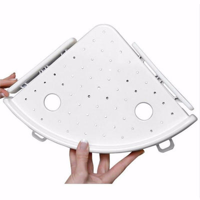 No-Drill Corner Bathroom Shelf Organizer with Hooks – 4kg, White