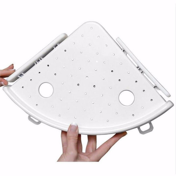No-Drill Corner Bathroom Shelf Organizer with Hooks – 4kg, White