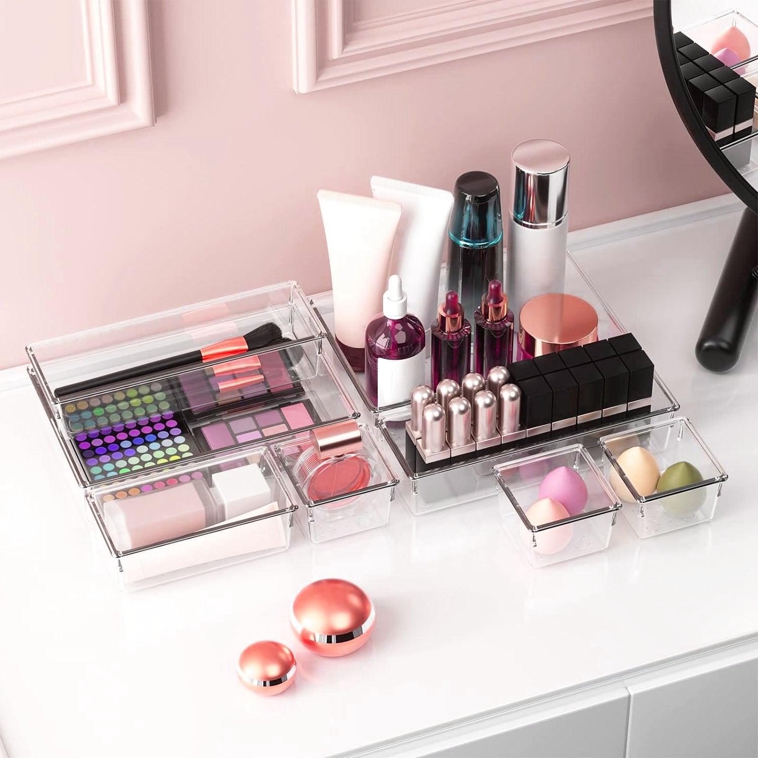 25-Piece Clear Drawer Organizer Set – 4 Sizes, PET Divider Trays