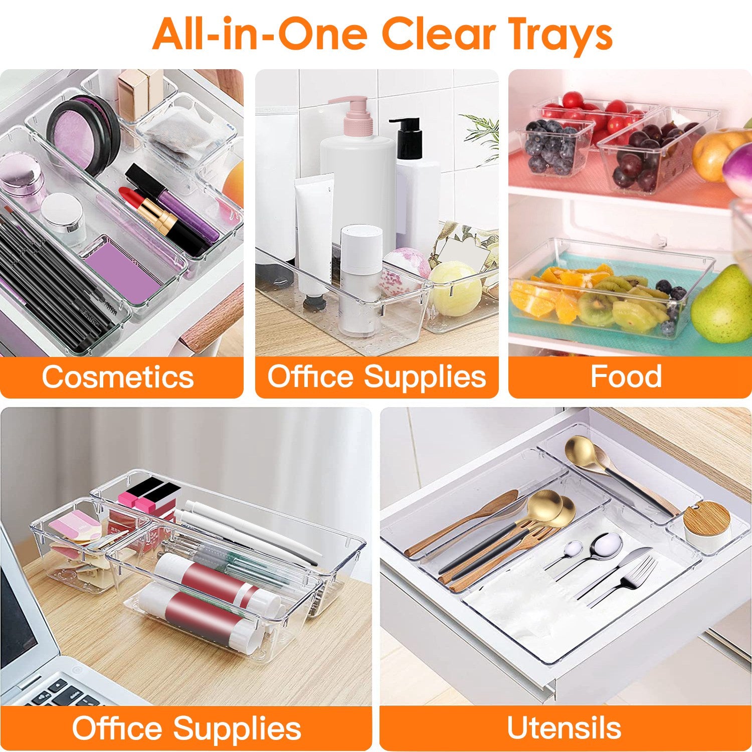 25-Piece Clear Drawer Organizer Set – 4 Sizes, PET Divider Trays