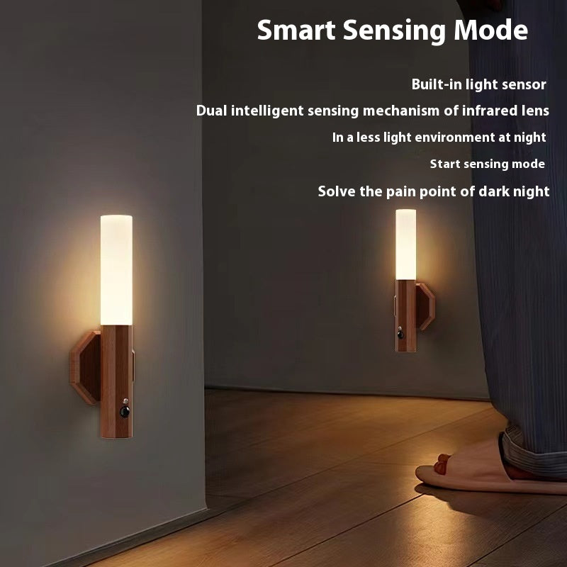 Wood Grain Magnetic Motion Sensor LED Night Light – USB Rechargeable