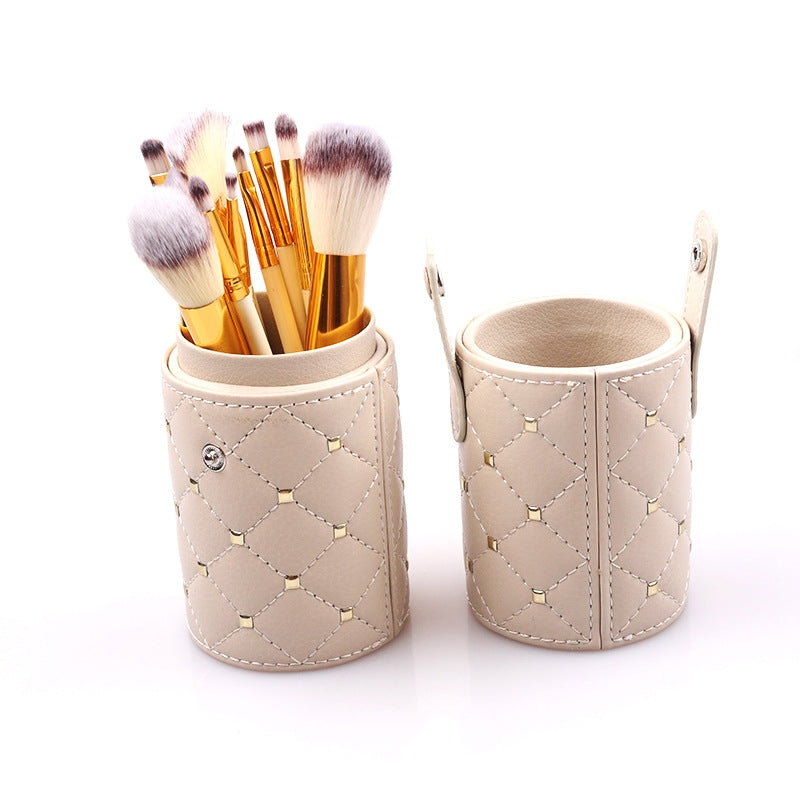 12-Piece Professional Makeup Brush Set with Storage Bucket – Dual Fibre, Wooden Handle