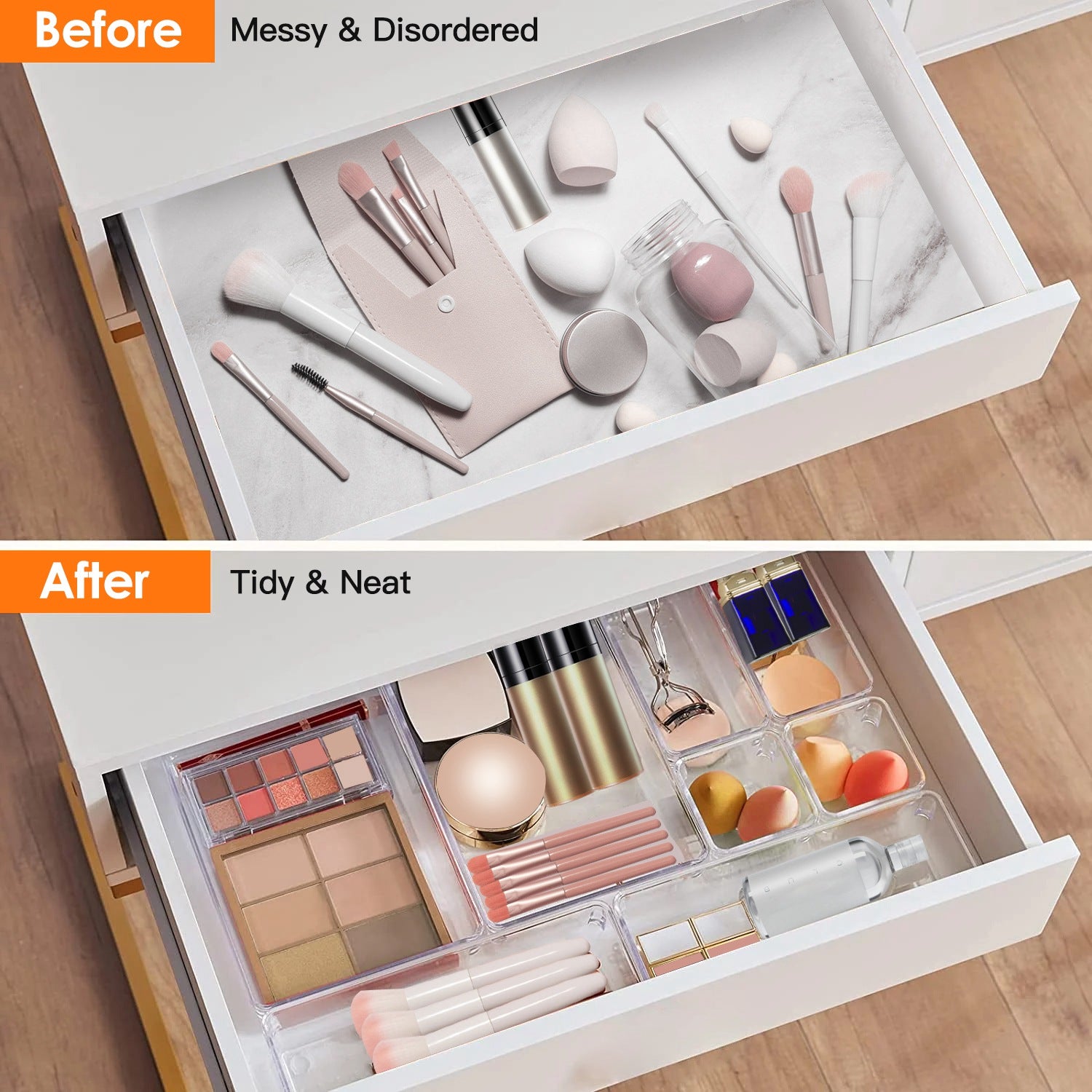 25-Piece Clear Drawer Organizer Set – 4 Sizes, PET Divider Trays