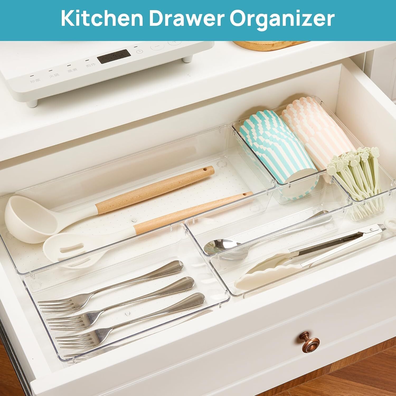 25-Piece Clear Drawer Organizer Set – Stackable Plastic Storage Bins for Kitchen, Bathroom & Desk