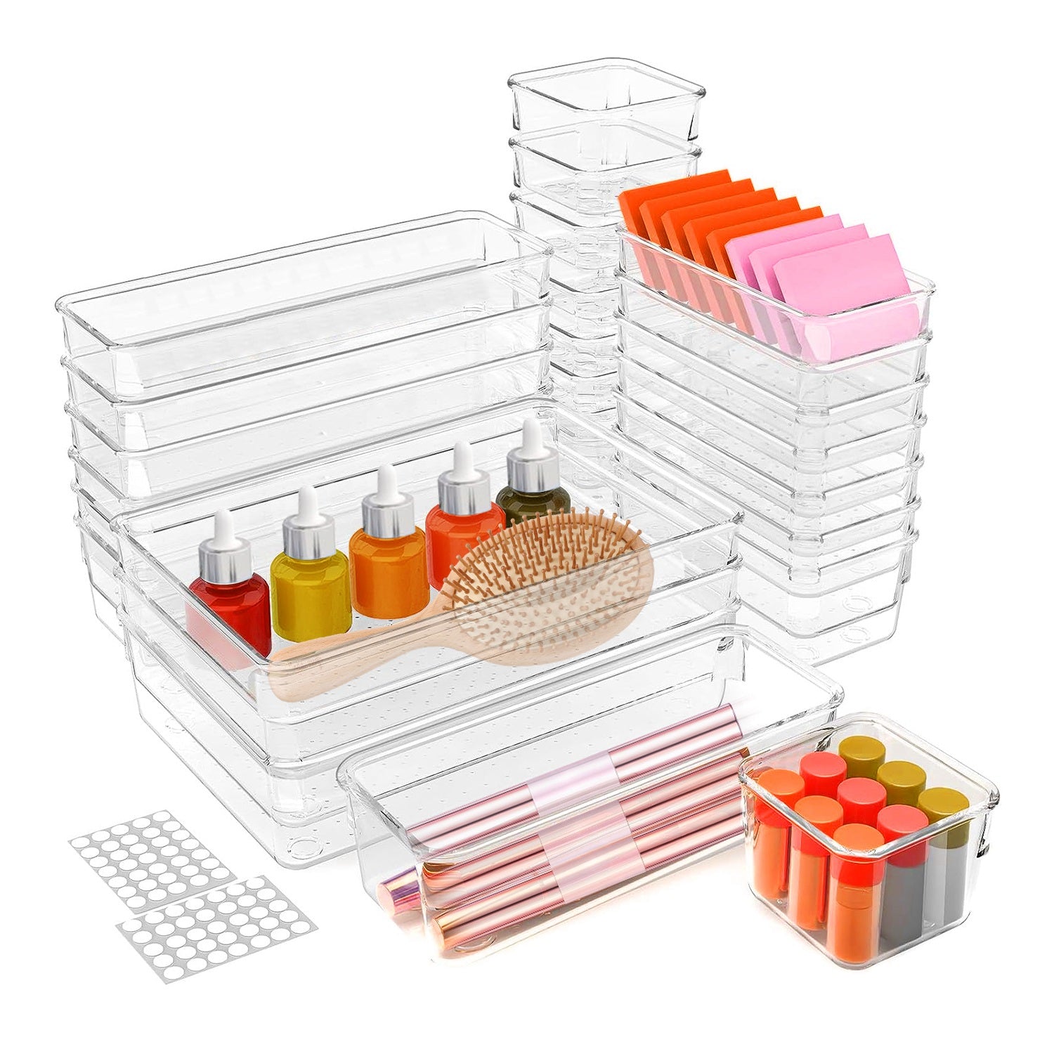 25-Piece Clear Drawer Organizer Set – 4 Sizes, PET Divider Trays