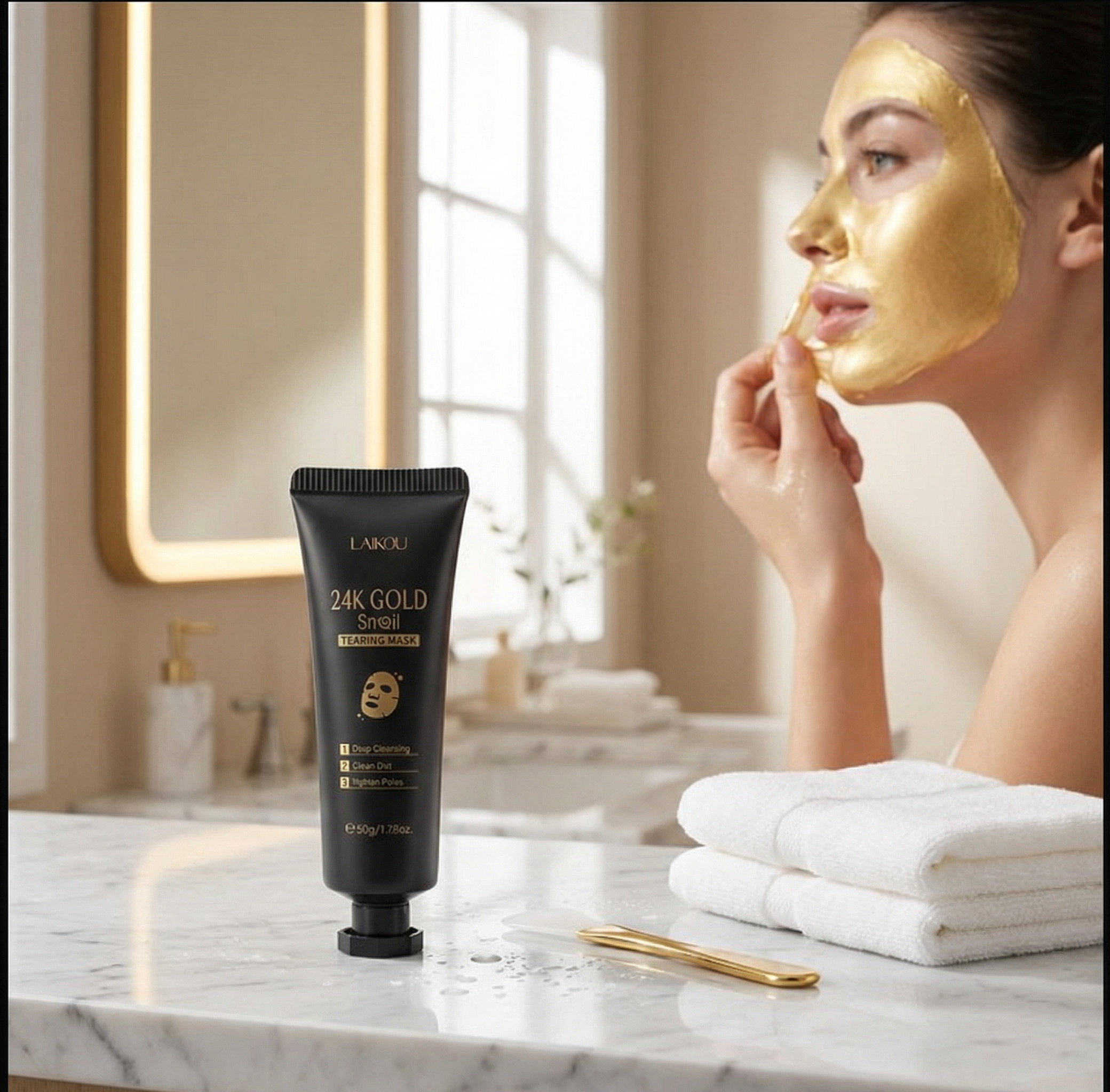 Gold Foil Snail Mucin Peel-Off Face Mask – Deep Hydration, 50g