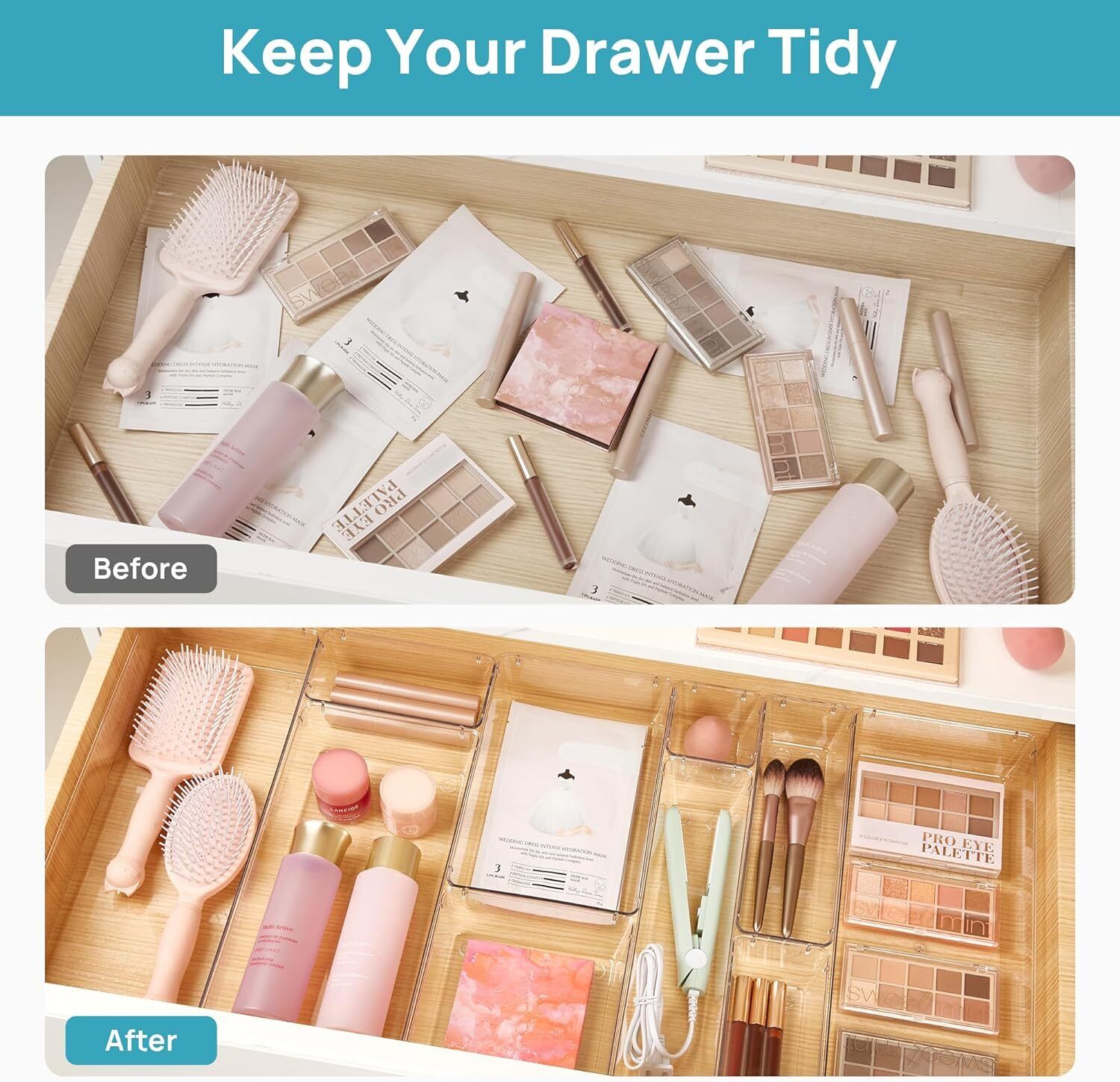 25-Piece Clear Drawer Organizer Set – Stackable Plastic Storage Bins for Kitchen, Bathroom & Desk