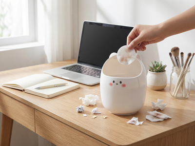 Mini Desktop Trash Can – Small Plastic Desk Bin for Office, Bedroom & Vanity | White, Blue, Pink