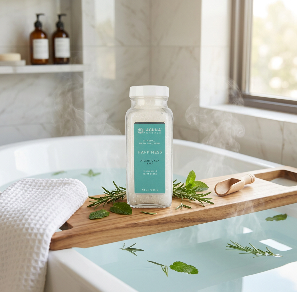 Happiness Mineral Bath Salt – Relaxing Sea Salt Soak for Stress Relief (Rosemary Mint)