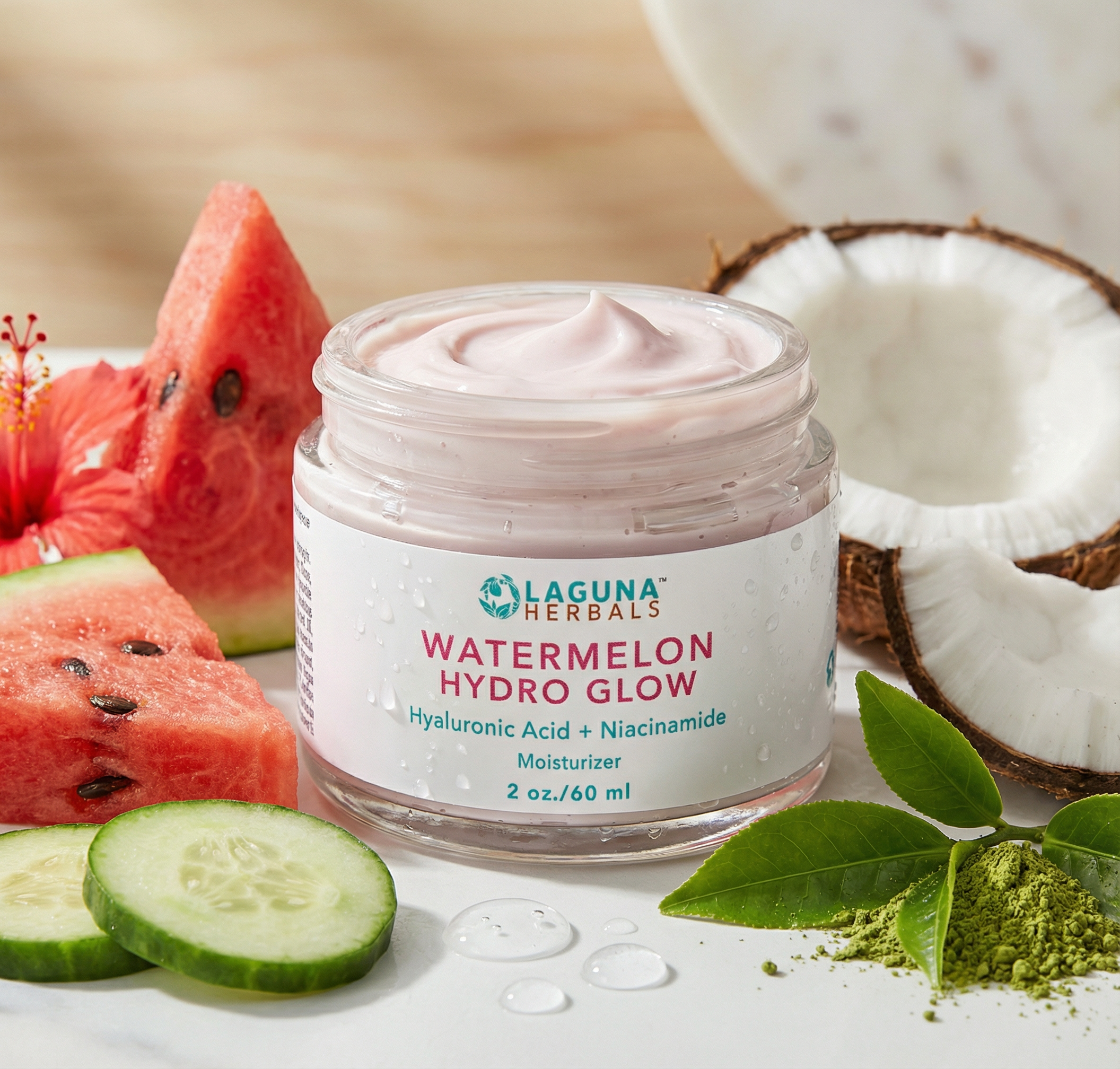 Watermelon Hydro Glow Moisturizing Cream – Hyaluronic Acid, Niacinamide & Matcha